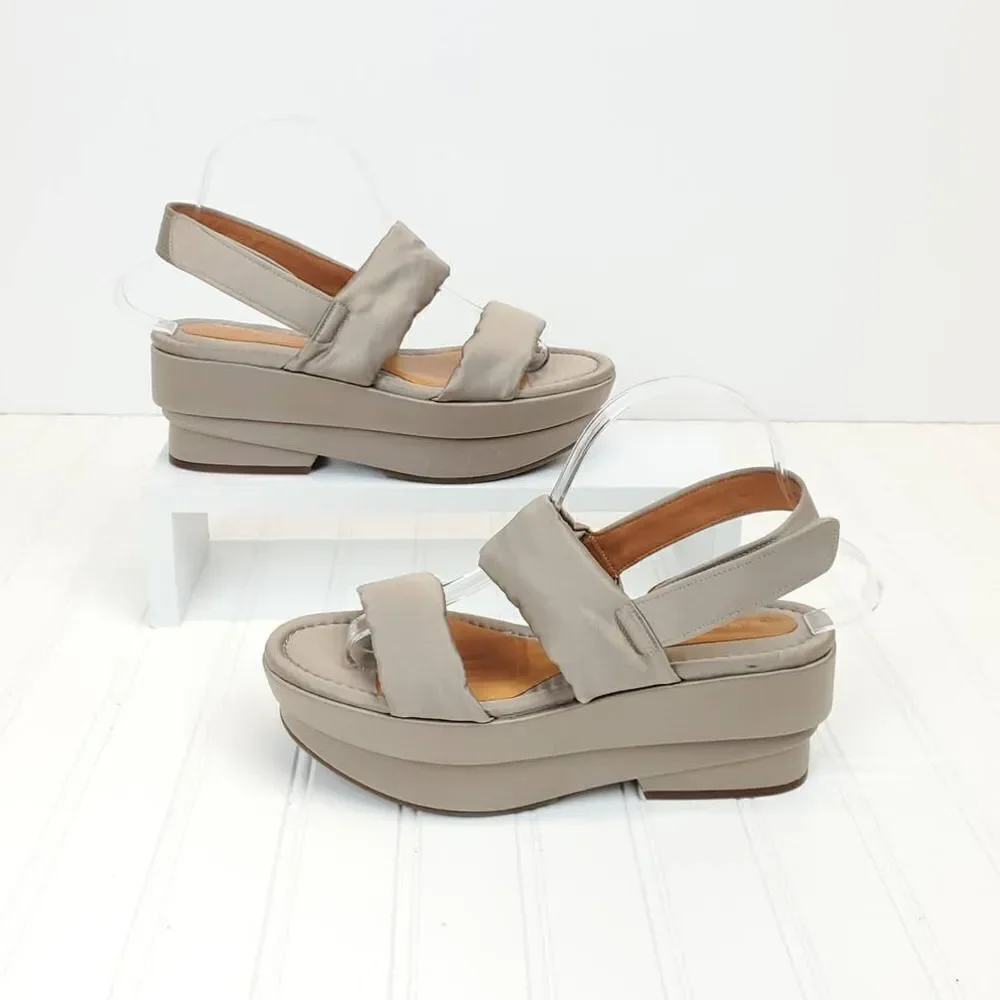 Chie Mihara Platform Sandals Satin Fabric in Sand Color